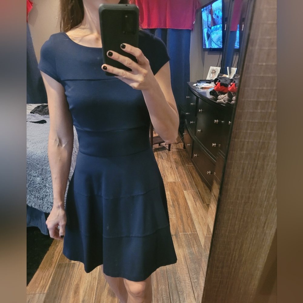 Banana Republic Navy Blue Boat Neck Dress With Cap Sleeves